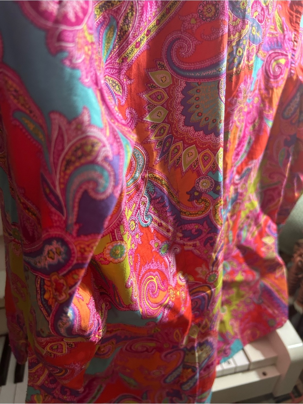 Chaps Colorful Paisley Button Front Shirt Blouse Cotton Size M - Picture 7 of 11